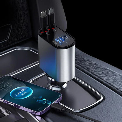 Retractable 4-in-1 Car Charger شاحن سيارة 4 في 1 قابل للسحب