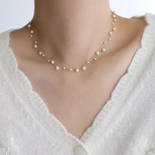 ZAKOL Stainless Steel Temperament Pearl Chain Choker
